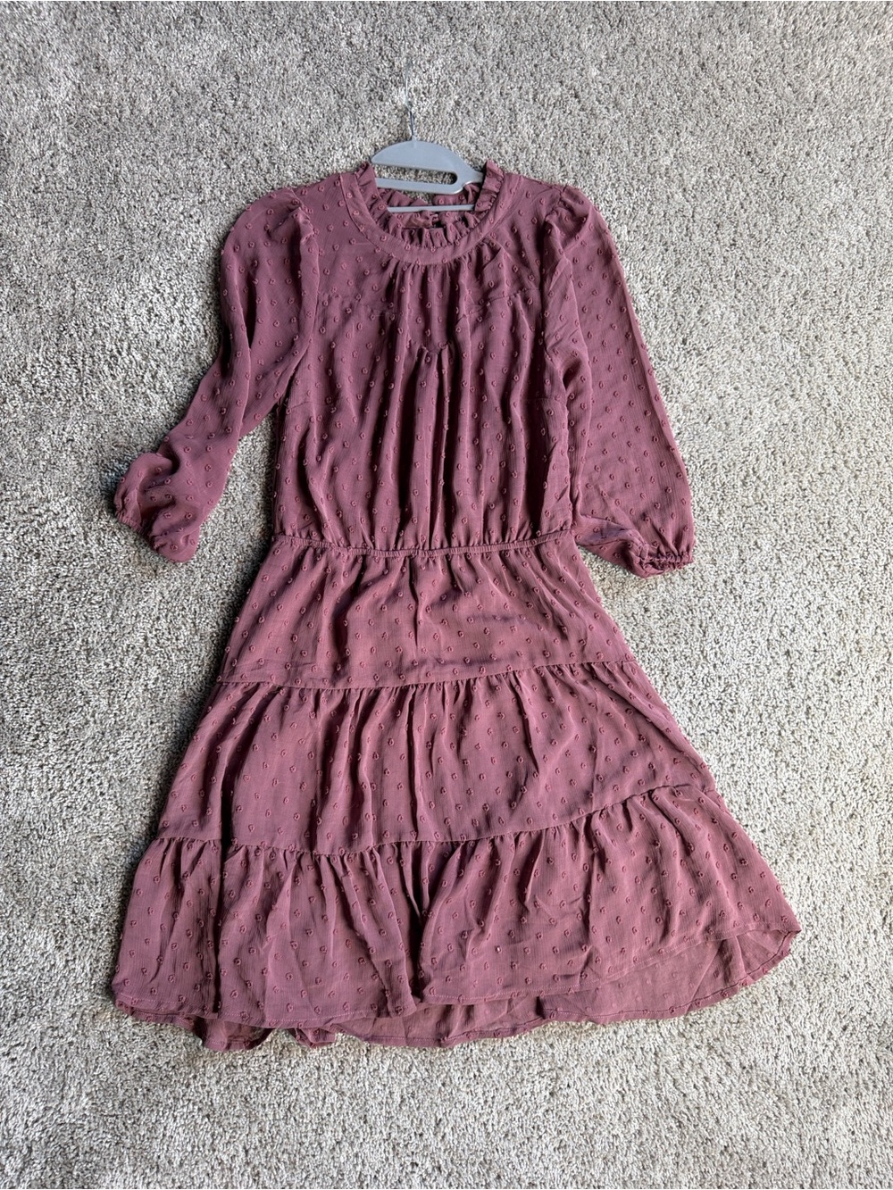 Mauve Swiss Dot Tiered Chiffon Dress